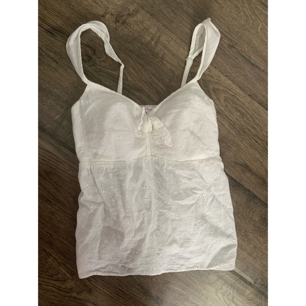 Candies white tank top blouse spaghetti strap bow v neck size XS